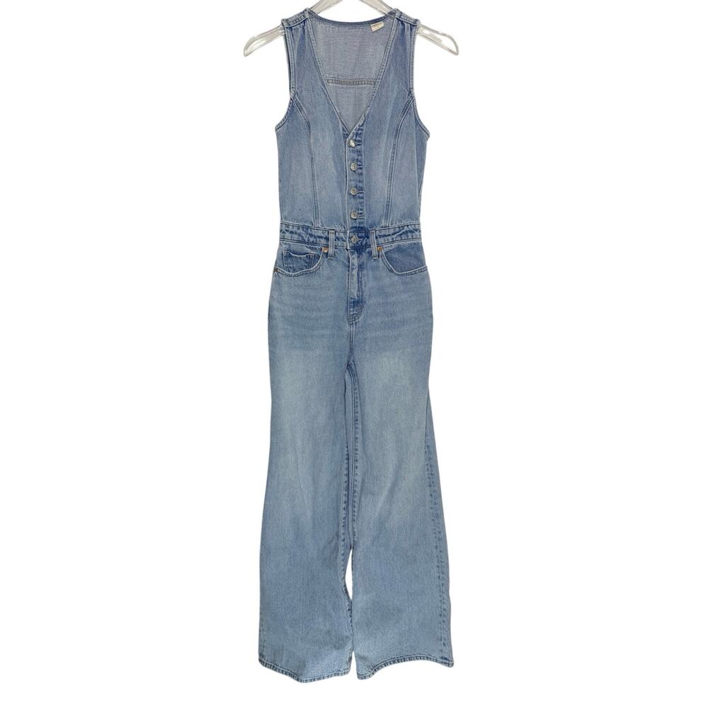 Levis Wide Leg Vest Jumpsuit 25 Holbox Blue Vest Style Button Front Western